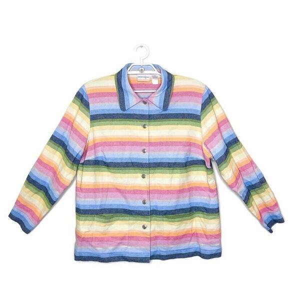 Vtg Women's Rainbow Southwest Stripe Chore‎ Barn Jacket Concho Western Rodeo 18W - Picture 1 of 6